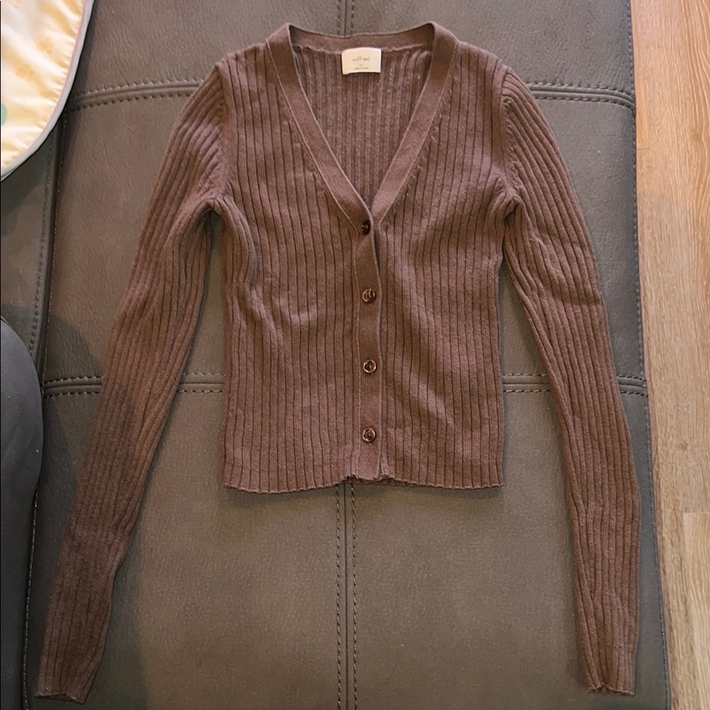 Aritzia Wilfred Brown Ribbed Cardigan